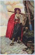 The Buccaneer was a Picturesque Fellow: illustration of a pirate, dressed to the nines in piracy attire.